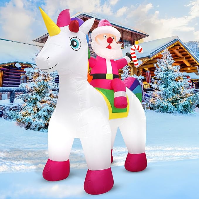 7.2 FT Christmas Inflatables Yard Decorations Outdoor Santa Claus Riding Unicorn Inflatables Decorations Built-in LED Lights, Christmas Blow Up for Outdoor, Yard, Roof, Lawn