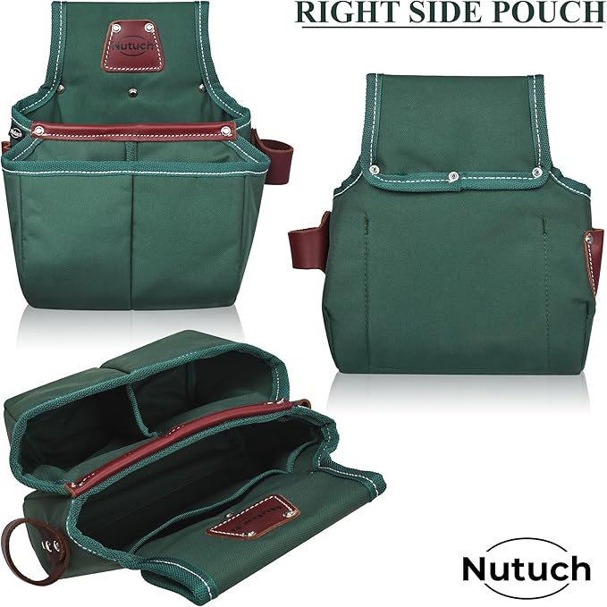 Nylon and Leather Tool Belt | Nylon Tool Pouch | Carpenter | Construction | Framers | Electrician Tool Belts | Drywall Tool Bags (GREEN)