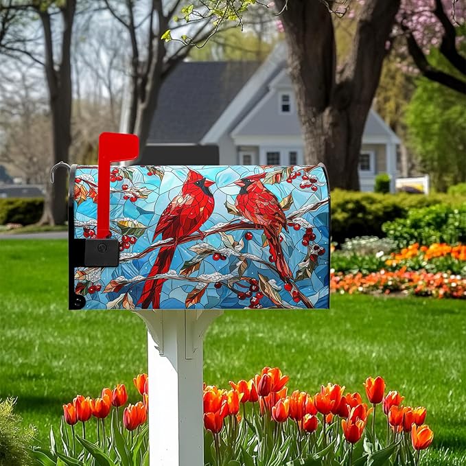 Cardinal Bird Magnet Mailbox Covers Winter Mailbox Cover Magnetic Standard Size 21x18 inch Holly Berry Postbox Covers for Outdoor Garden Decor