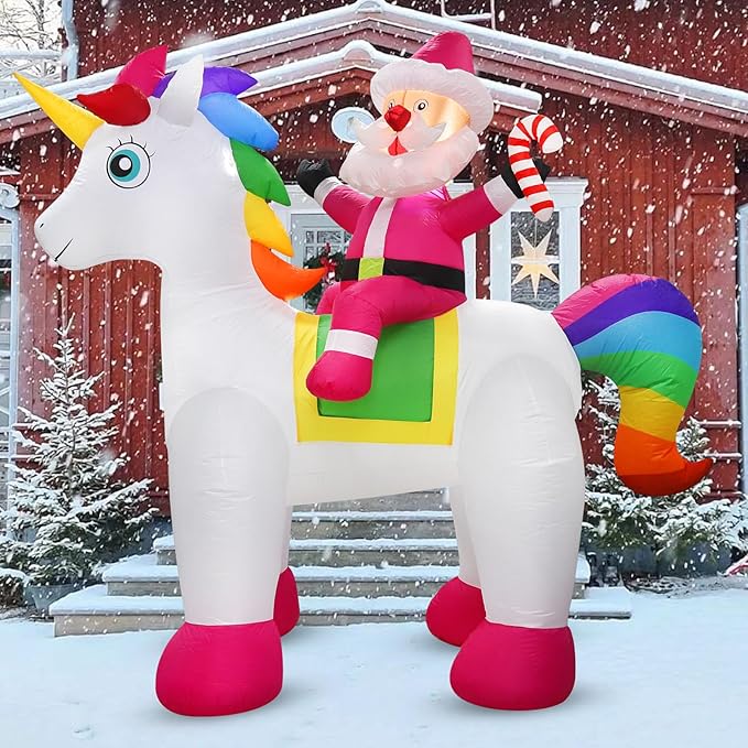 7.2 FT Christmas Inflatables Yard Decorations Outdoor Santa Claus Riding Unicorn Inflatables Decorations Built-in LED Lights, Christmas Blow Up for Outdoor, Yard, Roof, Lawn