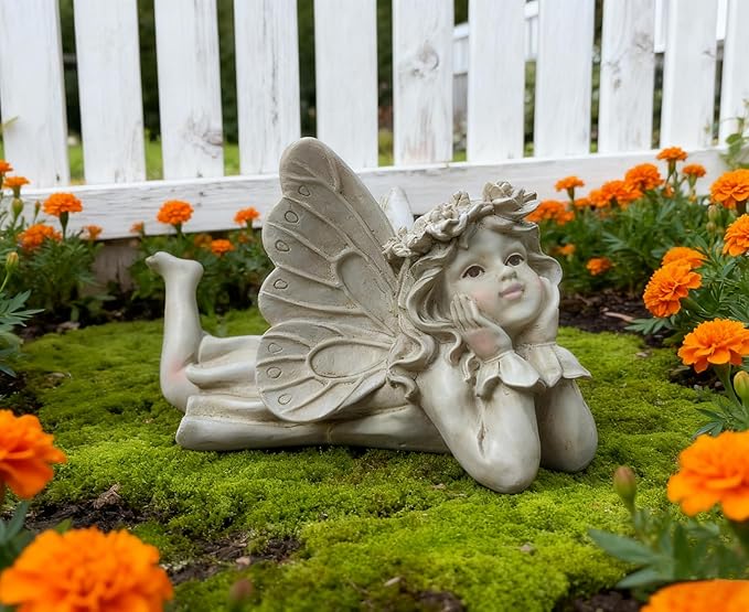 Garden Fairy Decor for Outside - Angel Holding Face Figurines, Lovely Fairy Statues Outdoor and Indoor, Ideal for Patio, Yard, Porch, and Lawn, Gift for Women