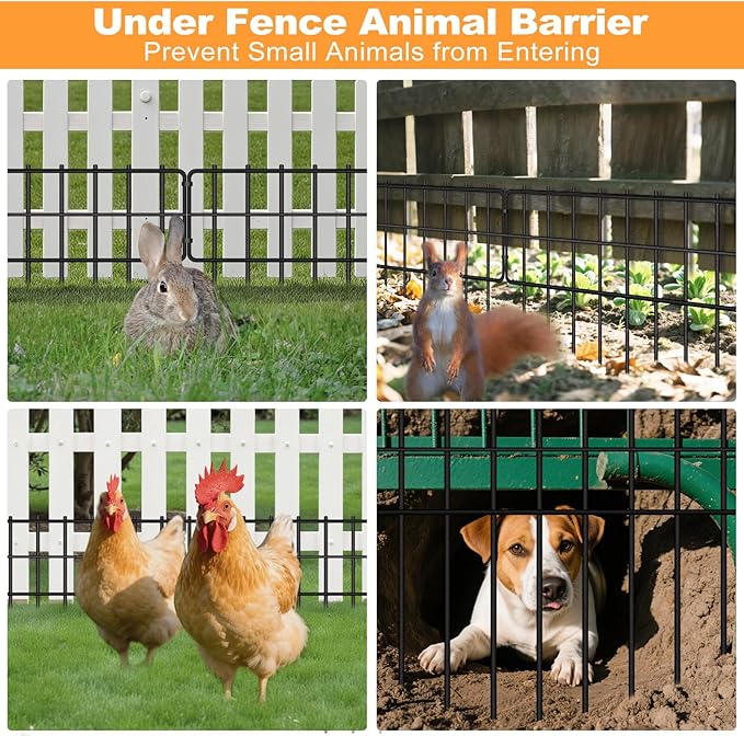 KYATE Garden Fence Animal Barrier, 30 Panels No Dig Fence 42.5ft(L) x13in(H), Rustproof Metal Defense Border, Dogs Rabbits Blocker Fence for Outdoor Yard & Patio