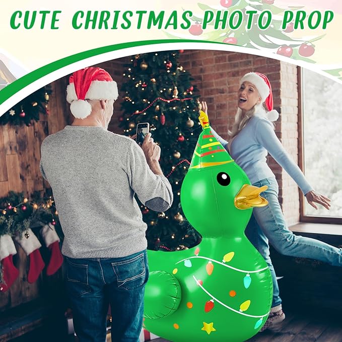 Hungdao 1 Pcs 4 Feet PVC Christmas Giant Inflatable Duck Huge Rubber Large Blow up Duck Christmas Pool Floats for Xmas Holiday Indoor Outdoor Pool Decorations (Christmas Tree)