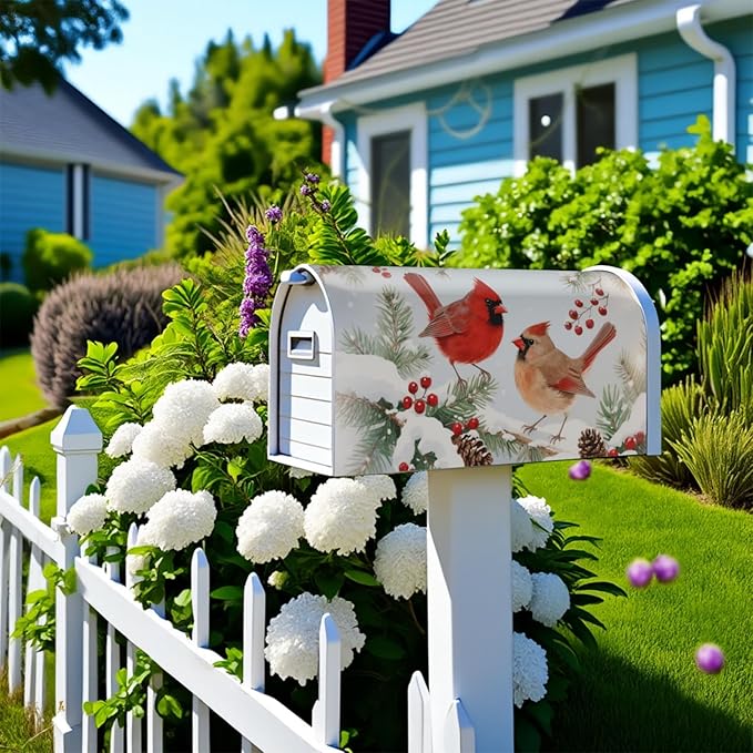 Winter Cardinal Bird Large Mailbox Covers Magnetic Oversized Christmas Snow Scene Holiday Mailbox Wraps Seasonal Outdoor Decorative Letter Box Cases for Home Garden Outside Decor, 25.5 x 21 Inch