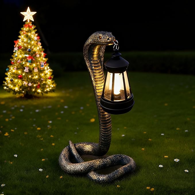 Solar Snake Garden Statue,11.22 Inch Snake for Yard Lawn Garden Patio Scary Decorations,Indoor Haunted House Prop and Christmas Home Party Decor (Brass Color)