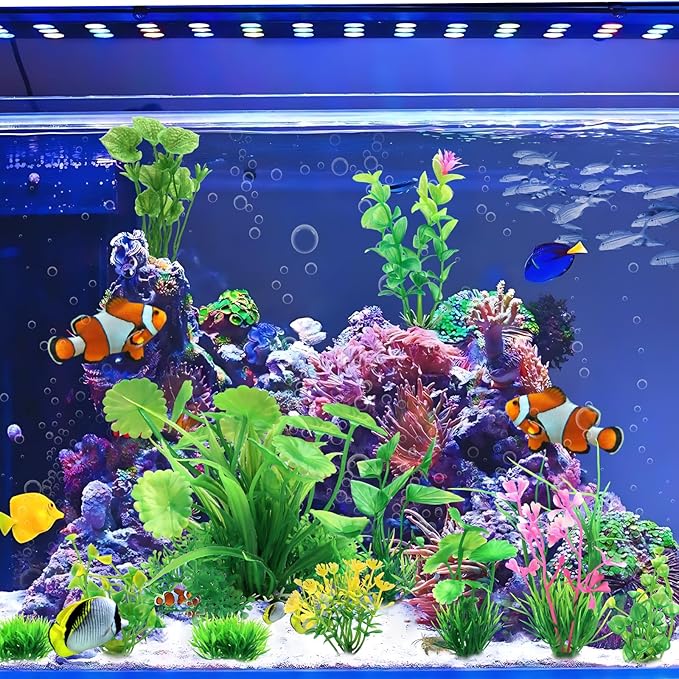 Fish Tank Accessories Aquarium Decorations Green Plants, 11cs Small Goldfish Turtle Tank Decorations Artificial Plants, Aquarium Decor Plastic Grass Plant