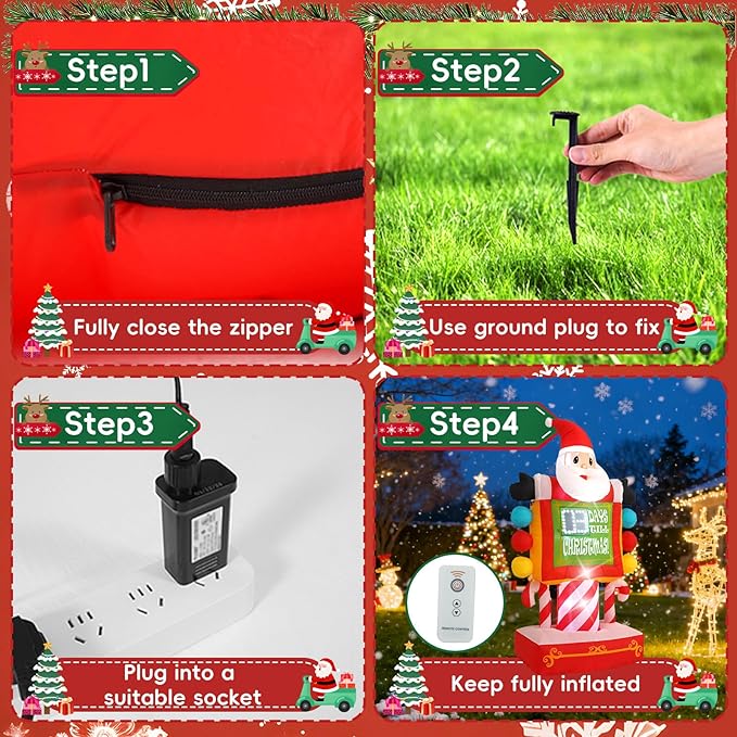 7FT Santa Claus Countdown Street Sign Inflatable Decoration with Built-in LED Lights, Christmas Outdoor Inflatable Decoration for Lawns, Yards, Gardens, and Patios