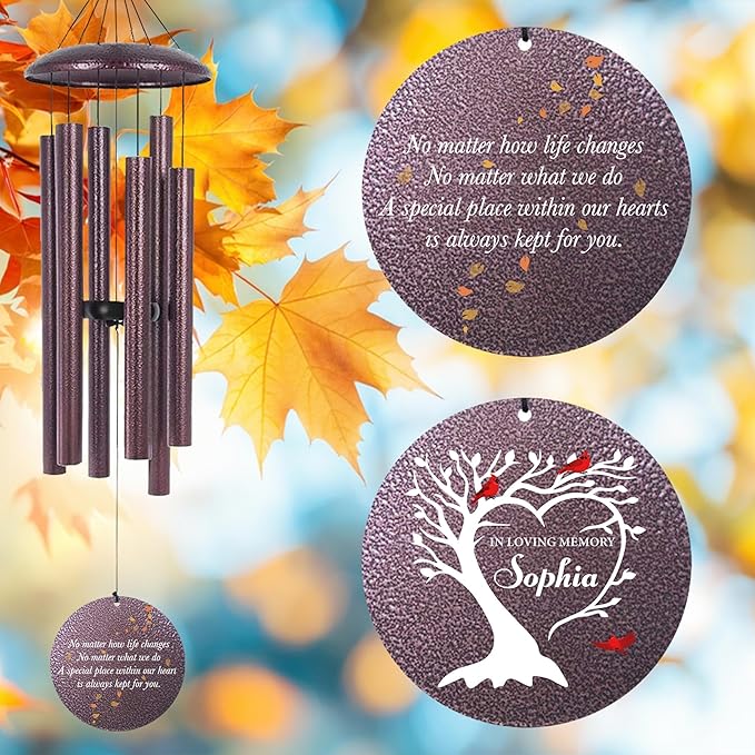 Personalized Cardinal Sympathy Wind Chimes, Deep Tone 30/36/45 inch Wind Chimes Sympathy Gifts for Loss of Loved One, in Loving Memory Windchimes for Loved Ones Lost, Garden Decor