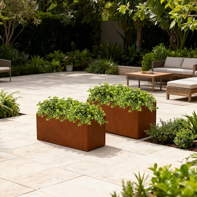 Corten Steel Planter Box Metal Outdoor Large Rectangular Rustic Durable Antique Detached for Commercial Residential Patio Deck and Backyard 24" x 12" x 12"