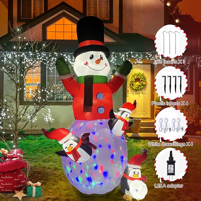 10ft Christmas Inflatable Outdoor Decoration, Kaleidoscope Penguin Snowman Inflatable Yard Decoration with LED Lights for Indoor Outdoor Patio Garden Christmas Decoration…