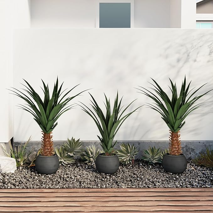 4ft Artificial Agave Plant, Realistic Faux Spiked Agave Tree with Lifelike Leaves and Moss in White Pot, Indoor Outdoor Floor Plant for Home Office Patio Porch Decor