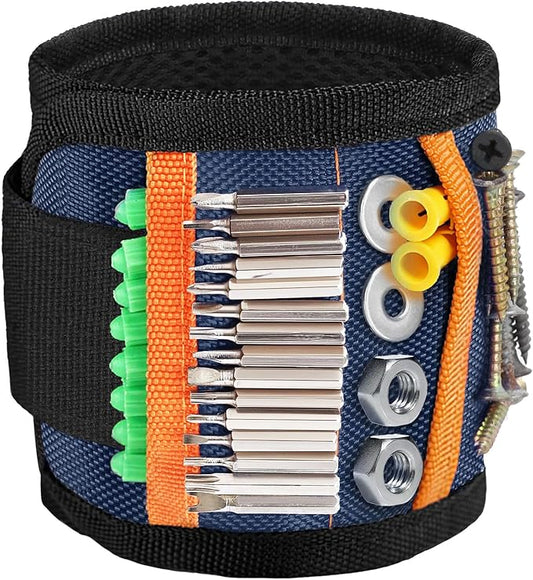vidsel Magnetic Tool Holder Belt & Wrist-Band (15 N38 Magnets), Adjustable Work Gadget for Electricians/DIY/HVAC, Screws, Nails, Drill Bits Organizer, Birthday Gift for Men, Dad, Husband, Navy Blue