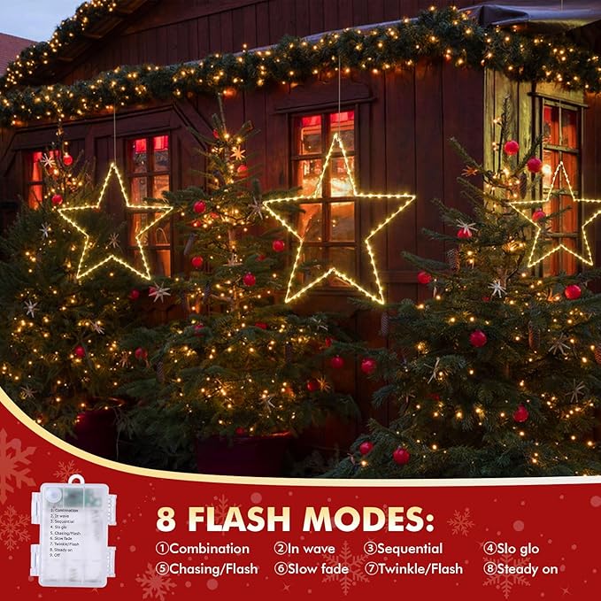 Marchpower Christmas Window Star Silhouette Lights, 19inch 70LED 2 Pack Large Star Lighted Xmas Decoration Battery Operated Twinkle Stars Light Outdoor Timer Lights Wedding Party Home Décor-Warm White