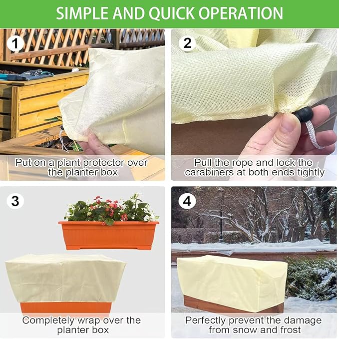 Plant Frost Cover, Rectangular Garden Protection Blanket with Drawstring, 39.3X 17.7X 15.7Inch, Winter Plant Protection Netting for Raised Beds, 4 Pack