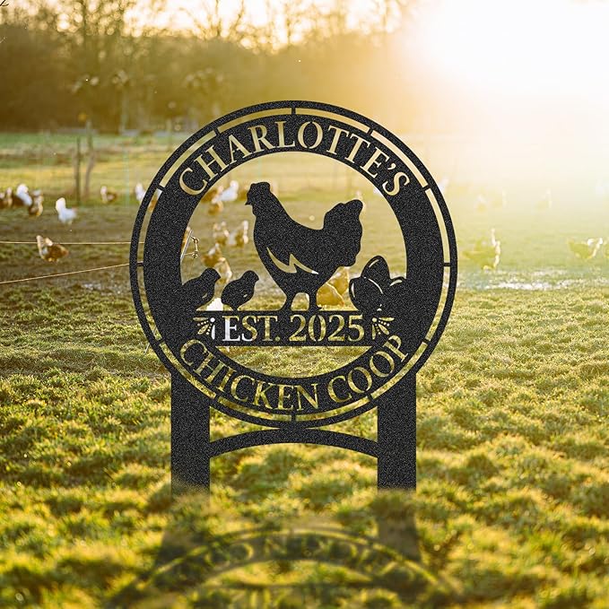 Personalized Metal Chicken Coop Sign, Custom Name Chicken Coop Signs for Outside, Decorative Garden Stakes, Metal Yard Art, Backyard Farmhouse Decor, Chicken Gifts for Women Man Color07