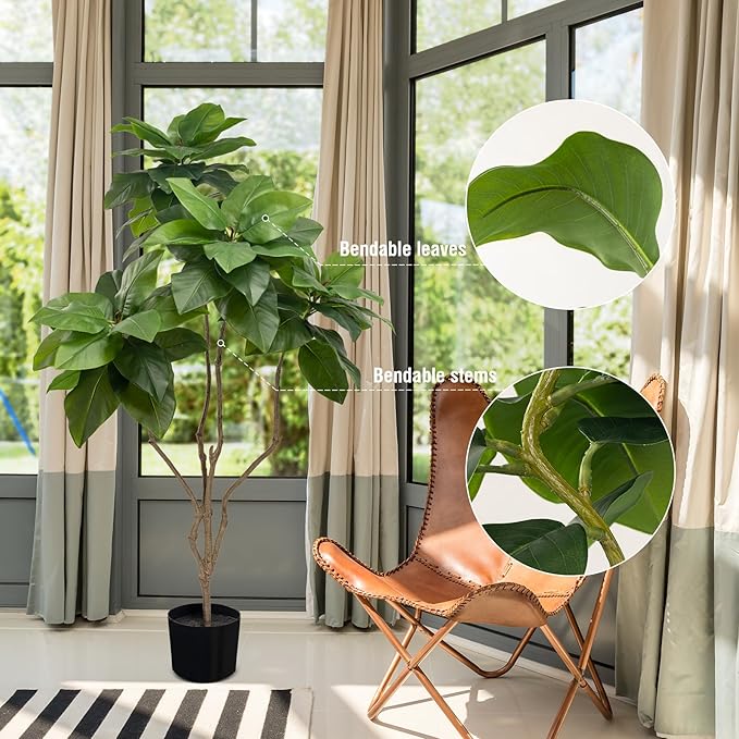 Tall Artificial Plants Indoor Artificial Ficus Macrocarpa Fake Tree for Indoor Decor Tree Fiddle Leaf Fig Tree Artificial Tree Ficus Fake Tall Plant Faux Plants Indoor Tall Faux Plants Outdoor 5Ft