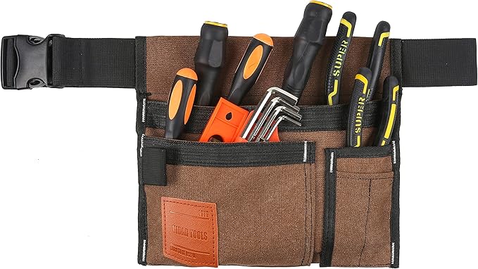 6-Pocket Single Side Tool Belt Pouch/Utility Belt/Work Apron for Carpenter and Gardener.Durable Canvas Construction.Comfortable Adjustable Belt.Light Weight.TAN
