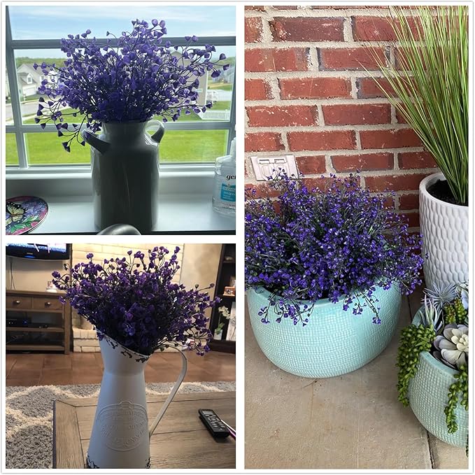 CATTREE Artificial Plants Shrubs Bushes, Plastic Fake Flowers Wedding Indoor Outdoor Home Garden Verandah Kitchen Office Table Centerpieces Arrangements Christmas Decoration - Deep Purple 4 pcs