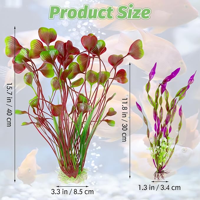 Hamiledyi Artificial Aquarium Plants Fish Tank Decorations, Soft Plastic Green Water Grass for Fish Habitat, Realistic Underwater Décor, Safe for Fish, 2-Pack
