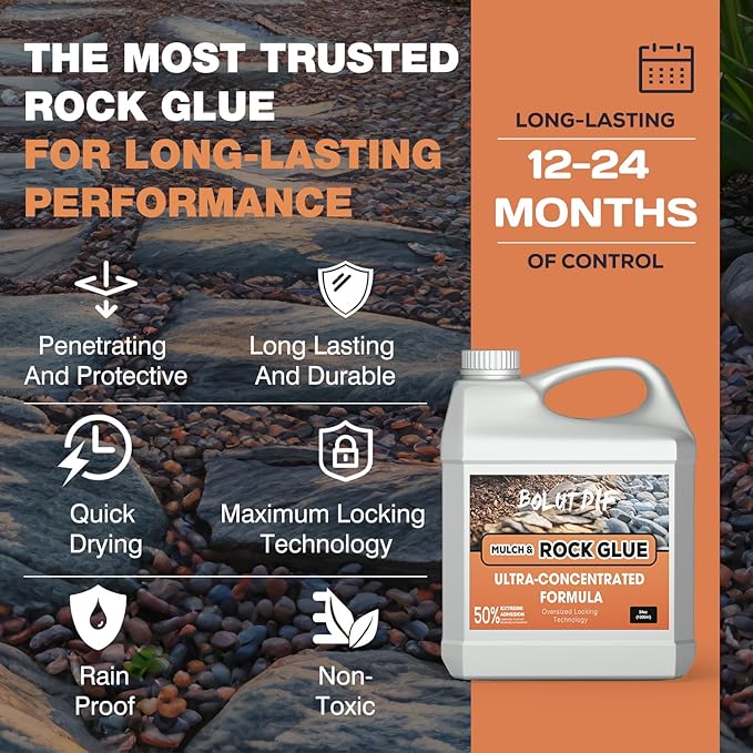 34 OZ Mulch Glue for Landscaping, Rock Glue for Landscaping and Stabilizing Mulch and Pea Gravel, Lasts up to 3 Years, Non Toxic, Fast Drying, Ready to Use