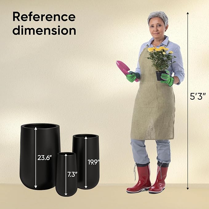 DTY Signature Mount Princeton Tall Planter - Small Black 7.3 Inch Height Modern Indoor & Outdoor Fiberstone Planter for Outdoor Plants