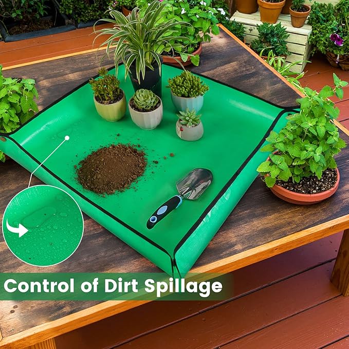 Repotting Mat for Indoor Plant Transplanting and Mess Control 27"x 27" Thickened Waterproof Potting Tray Foldable Succulent Potting Mat Portable Gardening Mat Garden Gifts for Women & Men
