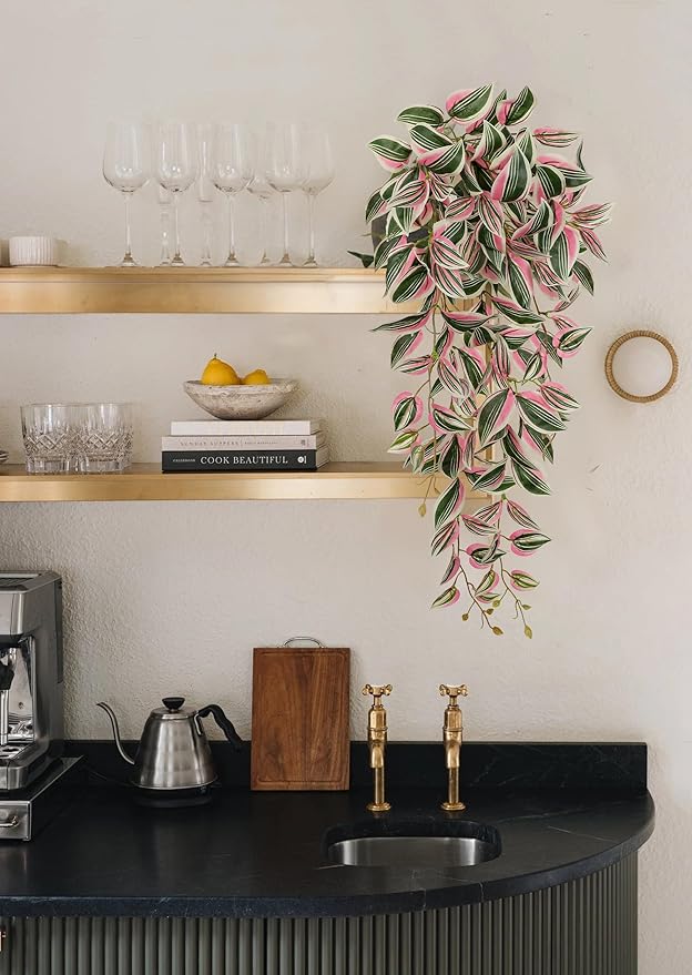 DILATATA Fake Hanging Plants Artificial Hanging Plants 187 Leaves Faux Wandering Jew Hang Leaves Plant for Wall Shelf Home Indoor Outdoor Decor - 2 Pack