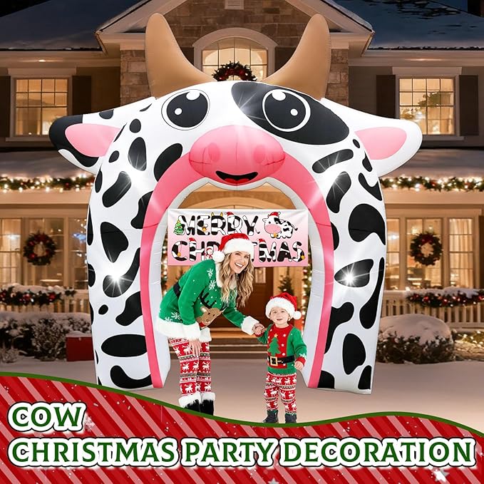 12FT Christmas Inflatable Cow Arch Outdoor Decorations Giant Cow Inflatables with Built-in 5 LED Lights Farm Animals Blow Up Garden Yard Lawn Decor for Baby Shower Cow Birthday Party Decoration