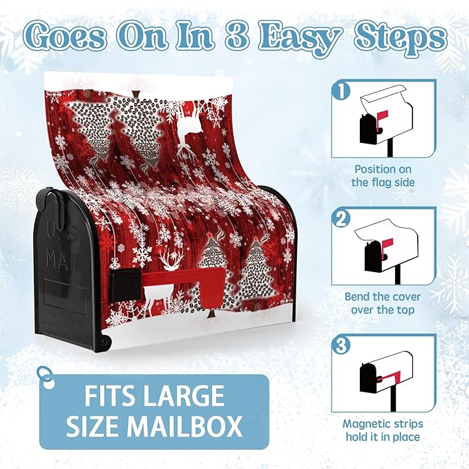 Christmas Mailbox Cover Christmas Tree Winter Snowflake Pine Oversized Mailbox Wrap Poinsettia Christmas Tree Wood White Snow Letter Post Box Cover Decor Large Size 25.5 X 21 Inch