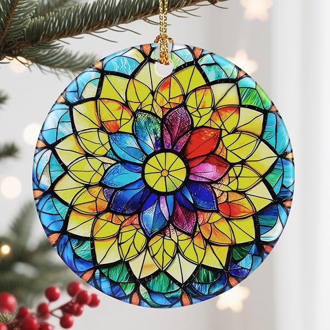 Christmas Ornaments, Ceramic-Style Christmas Decorations, Xmas Tree Ornaments, Heirloom Keepsakes, Holiday Dcor, Holiday Presents, Unique Xmas Gifts, Gift Exchange, Gift Idea - Rainbow Mandala