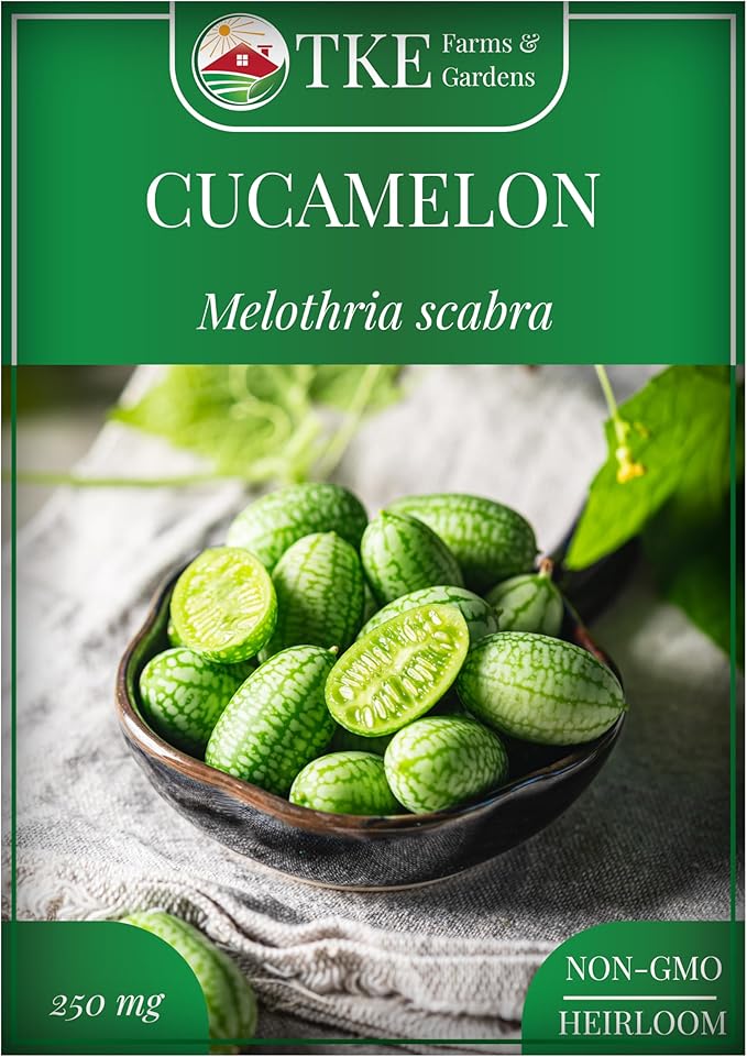TKE Farms & Gardens - Cucamelon Seeds for Planting, 75 Heirloom Non GMO Seeds, Mexican Sour Gherkin Mouse Melon, Delicious Mini Fruits, Easy to Grow, Includes Instructions, Rare Garden Seeds, 1 Pack