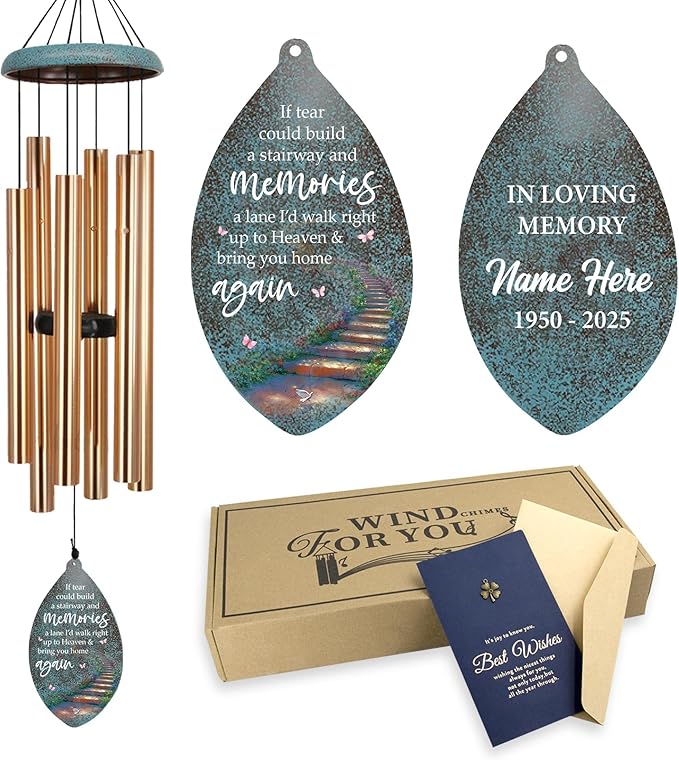 ASTARIN Personalized Sympathy Wind Chimes, Memorial Gifts Wind Chimes for Outside, Deep Tone Wind Chime for Loss of Loved Ones, Commemorative Wind Chime for Mom/Dad/Friends (35inch)