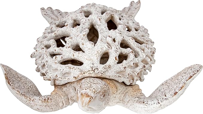 Coral Reef Sea Turtle Statue Beach Decorations for The Home Coastal Collection White 13 in x 11 in