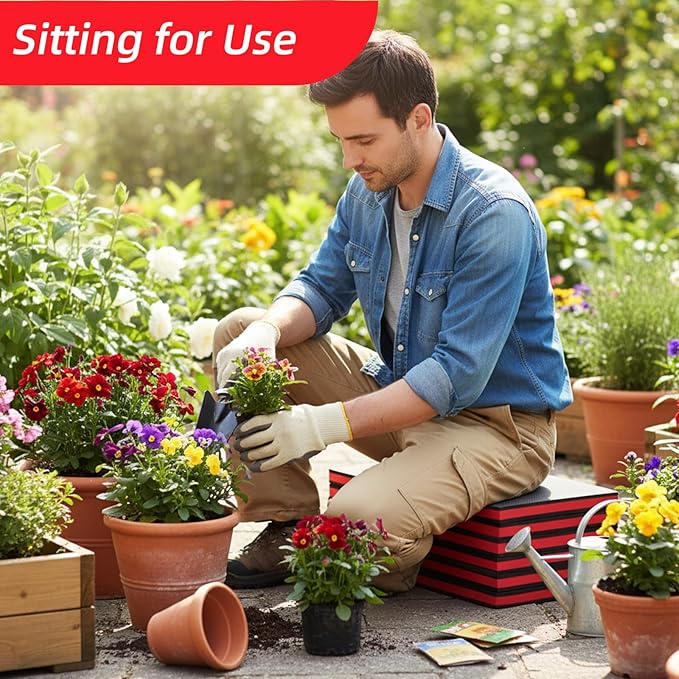 1" Foldable Thick Kneeling Pad, 5 Fold Comfortable EVA Foam Knee Pads, Waterproof Mechanic Kneeling Pad with Handle, High-Density Cushion Mat for Gardening, Workout, Exercise, Mechanic