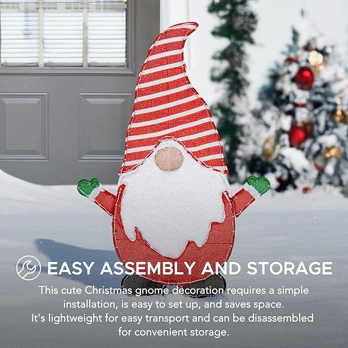 SUNJOY Large 4 FT Christmas Lighted Gnome, Eye-Catching 2D Tinsel Santa Gnome Outdoor Garden Yard Lawn Big Festive Holiday Decoration with Lights for Indoor & Outdoor