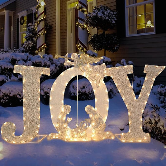 Outdoor Christmas Joy Decoration Christmas Lighted Joy with Nativity Scene Decoration for Xmas Home Pathway Lawn Party Display