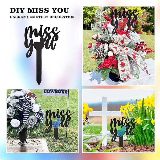 13.8 X 7.9 Inches Large Cemetery Decorations for Grave, Miss You Memorial Grave Markers, Metal Memorial Remembrance Stake, Grave Markers for Human Cemetery, Garden Yard Grave Site Outdoor Stake Marker