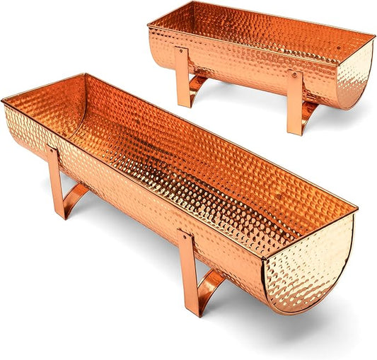 Kings County Tools Copper Window Planter Box for Indoor and Outdoor Use - 15.5” Rectangle Flower Pots Outdoor Planters with Water-Resistant Solid Copper - Beautiful Pots for Plants