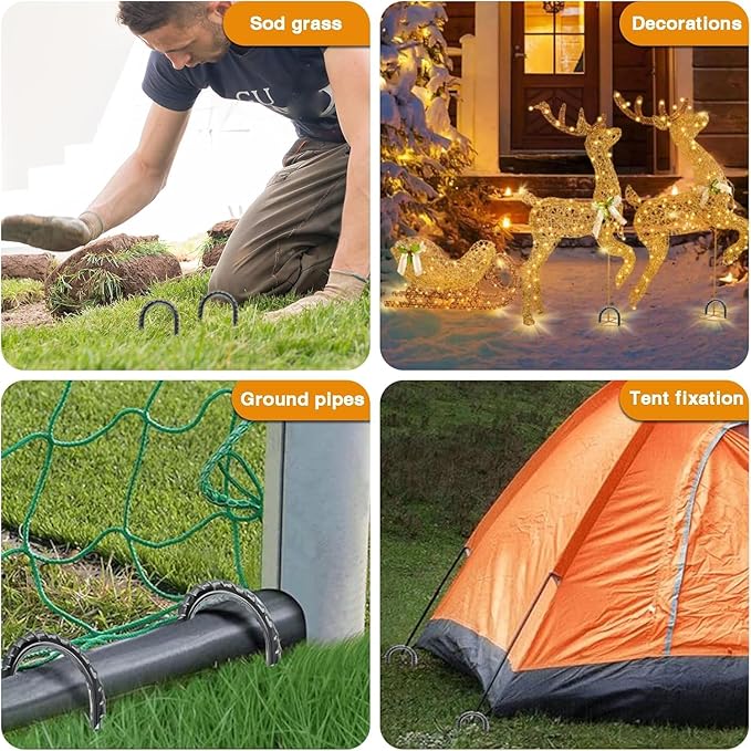 12 Inch Rebar Stakes Heavy Duty, 6 Pack Garden Stake J-Hook, Galvanized Rust Proof Metal Stakes for Tent, Landscape,Outdoor Decorations, Fabric Ground Cover, Tube Fixing (Silver, J-12in-6pc)