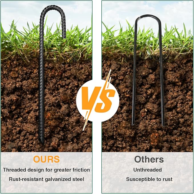 12 Inch Rebar Stakes Heavy Duty, 10 Pack Garden Stake J-Hook, Electrostatic Rust Proof Metal Stakes for Tent, Landscape,Outdoor Decorations, Fabric Ground Cover, Tube Fixing (Black, J-12in-10pc)