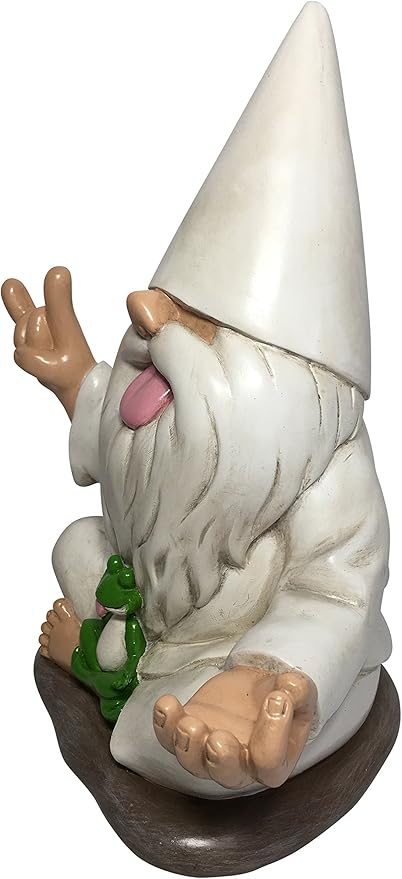 GlitZGlam Rocker Gnome George with Zen Frog - This Garden Gnome Combines Peace, Tranquility and Rock N Roll for Your Fairy Garden