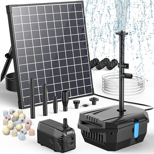 Antfraer 25W Solar Pond Filter with Fountain Pump, Pond Filters for Outdoor Ponds with 16.5Ft Cord Length/6.6Ft Tubing for Ponds, Fish Tank, Wildlife Garden, Fountains, Waterfall Water Feature