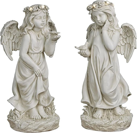 Serene Angel Ivory Indoor Outdoor Garden Sculptures Set of Two