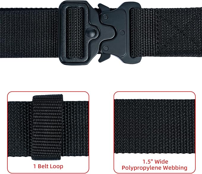 MELOTOUGH Quick Release Tool Belt 1.5 Inch Web Work Tool Belt with Heavy Duty Metal Buckle for Tool Pouch, Construction, Electrical (Black)