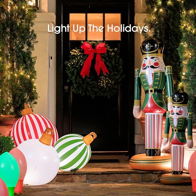 FUNBOY Giant Inflatable Light-Up Classic Christmas Ornaments, 3 Giant Sizes 24'', 22'' and 16.5'' Indoor/Outdoor (3 Pack)