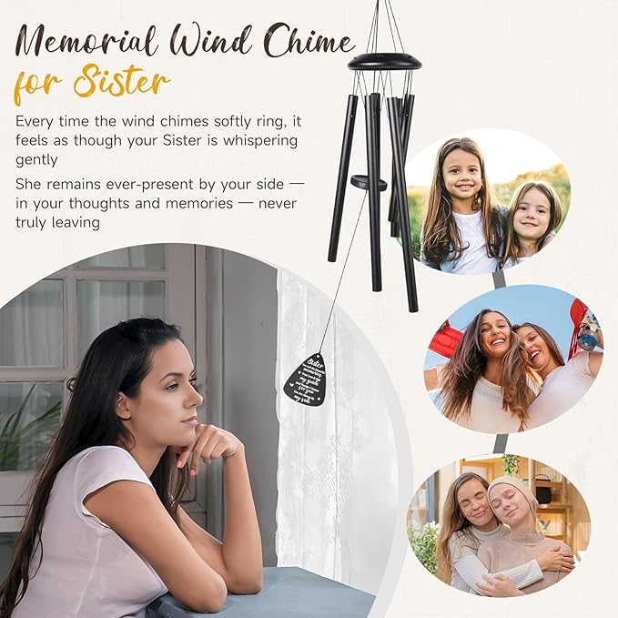 Memorial Gifts for Loss of Sister, 25''Memorial Wind Chimes of Sympathy Gifts for Loss of Sister,Condolence/Bereavement/Remembrance Gift,Windchimes in Memory,Funeral Decor for Garden Outside,Black