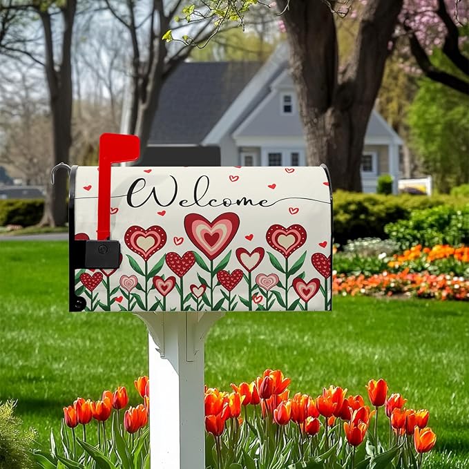 Valentines Day Mailbox Cover Floral Magnetic Standard Size 21x18 Inch Heart Post Letter Box Cover Home Farmhouse Garden Outdoor Decor