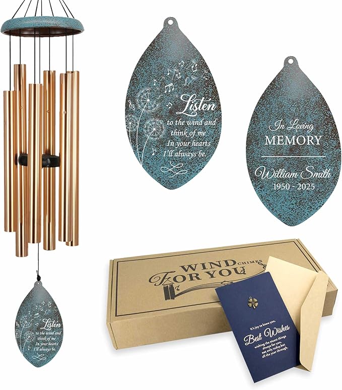 ASTARIN Custom Memorial Wind Chimes, Three Colors Personalized Sympathy Wind Chime for Loss Lover, Commemorative Wind Chime Deep Tone for Condolences/Funeral