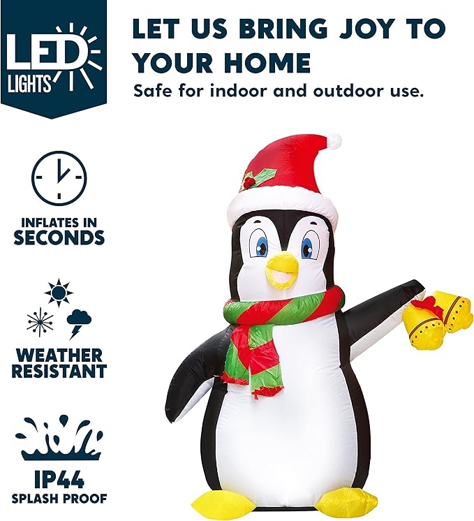 Joiedomi 5 FT Christmas Inflatable Penguin Decoration, Blow Up Yard Decoration Holiday Life-Size with Built-in LEDs for Christmas Party Indoor, Outdoor, Yard, Garden, Lawn Décor