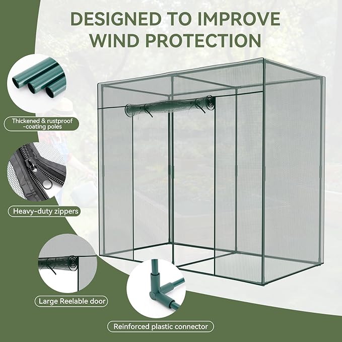 Crop Cages for Garden Plant, 6.6x3.3x6 Ft Plant Protection Tent with Zippered Door, Raised Bed Cover, Garden Bed Cover with Frame, Wind-Resistant Plant Cages for Outdoor Plants Vegetable Flower